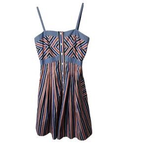 Zachary's Smile Blue White Orange Stripe Spaghetti Strap Button Sun Dress 6